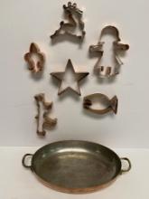 COPPER GROUP - 6 COOKIE CUTTERS & FISH PAN