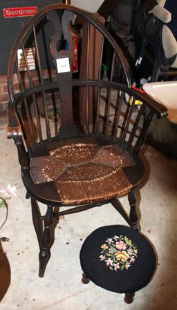 WINDSOR CHAIR AND NEEDLEPOINT STOOL