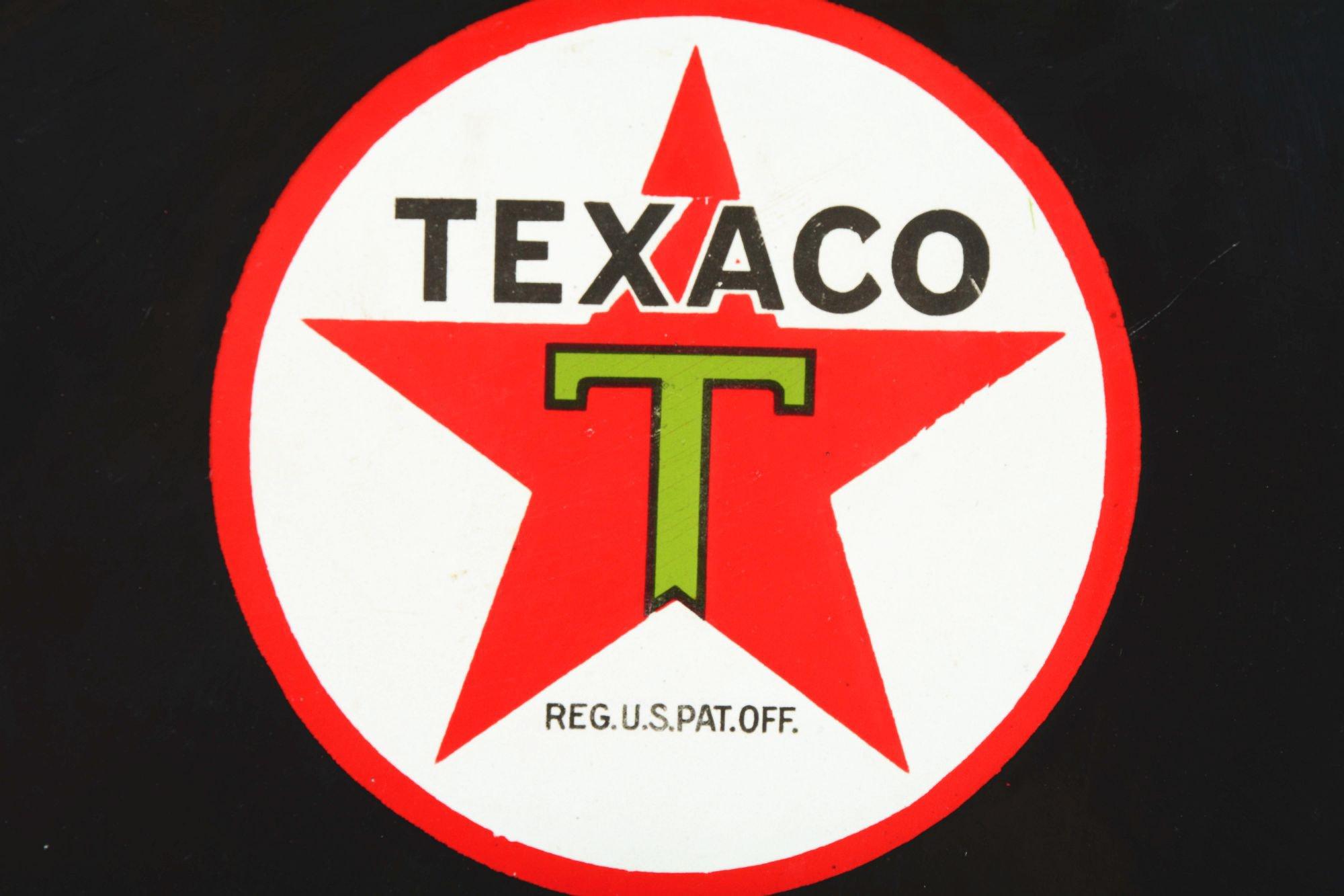 Texaco Motor Oil Clean Clear Golden Porcelain Flange Sign.