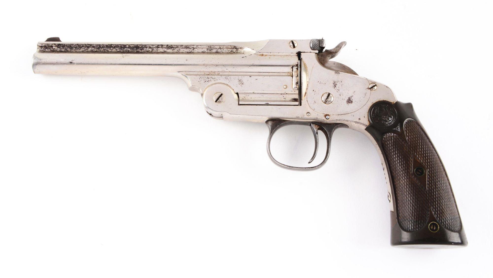 (A^) Rare Nickel 6" Smith & Wesson Model 91 Single Shot Pistol.