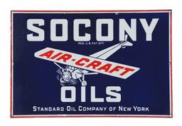 Socony Aircraft Oils Porcelain Sign with Airplane Graphic.