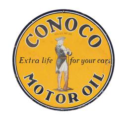 Conoco Motor Oil Porcelain Sign with Minuteman Graphic.