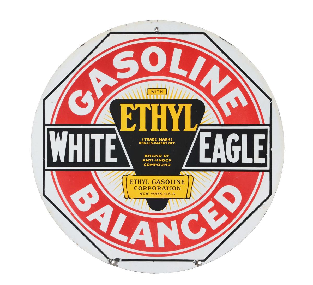 White Eagle Ethyl Balanced Gasoline Porcelain Sign.