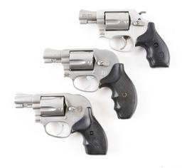 (M) Lot of 3: Smith & Wesson Brushed Stainless Double Action Pocket Revolvers.