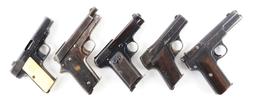 (C) Lot of 5: Pre-War European Mid-Size Semi-Automatic Pocket Pistols.