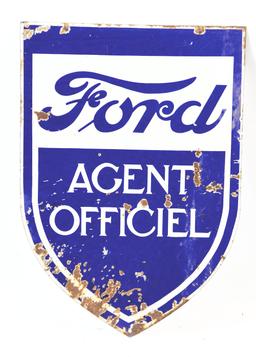 Ford Motor Cars Official Agent Die Cut Porcelain Sign.
