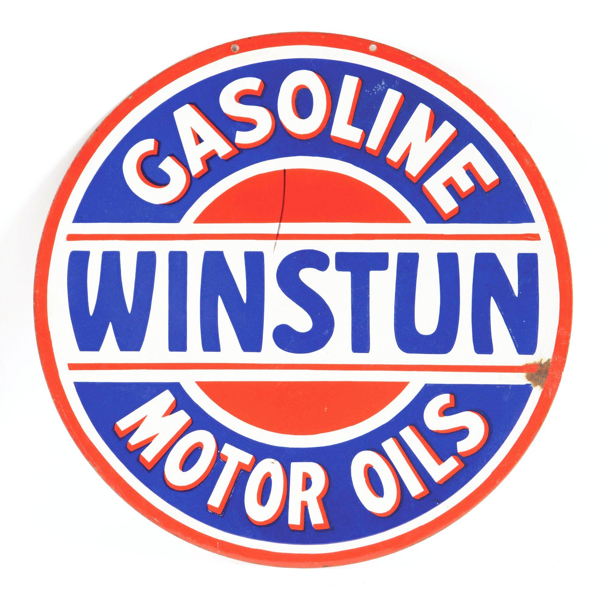 Rare Winstun Gasoline & Motor Oils Porcelain Curb Sign.