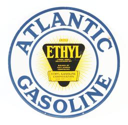 Atlantic Ethyl Gasoline Porcelain Curb Sign.