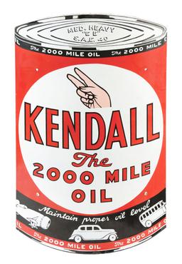 Kendall Motor Oil Die Cut Porcelain Can Sign W/ Automotive Graphics.