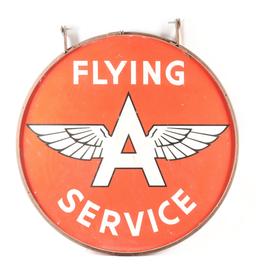Flying A Service Large Porcelain Sign W/ Original Hanging Ring.