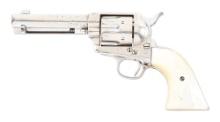 (A) FACTORY ENGRAVED COLT SINGLE ACTION ARMY REVOLVER WITH CARVED PEARL GRIPS.
