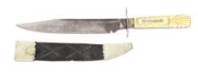ALFRED HUNTER BOWIE KNIFE WITH PRESENTATION ON GRIP.