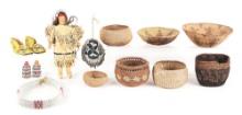 LOT OF MISCELLANEOUS NATIVE AMERICAN BASKETS AND BEADWORK.