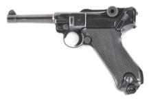 (C) 1941 MAUSER BLACK WIDOW P.08 LUGER SEMI AUTOMATIC PISTOL WITH HOLSTER.