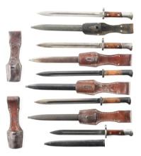 LOT OF 7: CZECH, GERMAN, AND SIAMESE MAUSER BAYONETS.