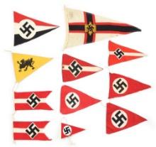 LOT OF 11: THIRD REICH PENNANTS.