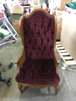 High Back Upright Solid Wood, Purple Fabric Design Chair