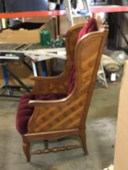 High Back Upright Solid Wood, Purple Fabric Design Chair