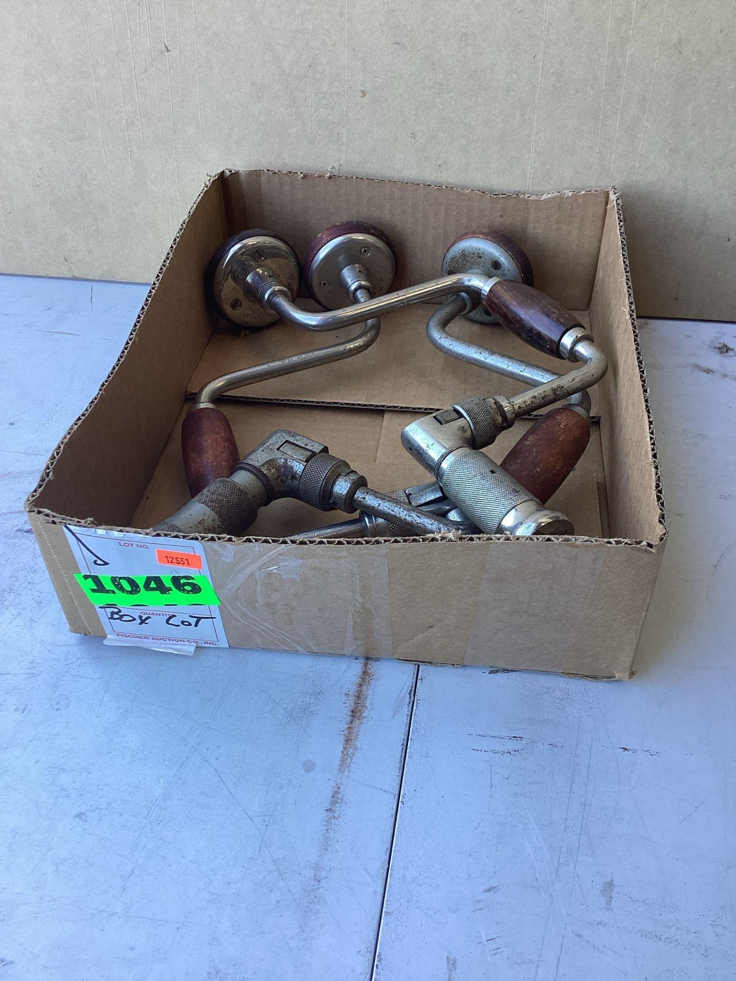 Box lot of vintage hand drills