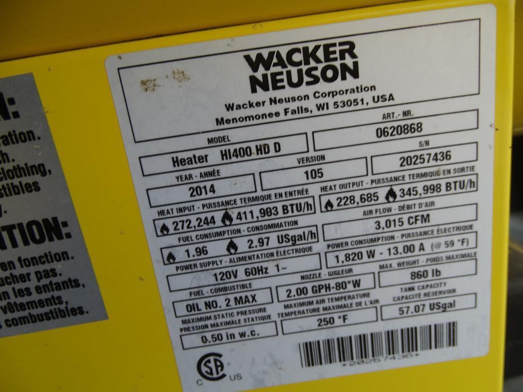 2014 Wacker/ Neuson H1400-HD-D, Diesel Fueled Heated, Mounted on Wheels, 346,000 BTU, S/N: 20257436