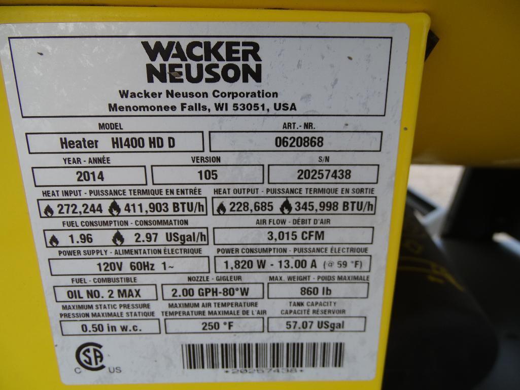 2014 Wacker/ Neuson H1400-HD-D, Diesel Fueled Heated, Mounted on Wheels, 346,000 BTU, S/N: 20257438,