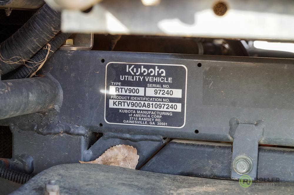 Kubota RTV900 4WD Utility Vehicle, Hydraulic Dump Bed, Diesel, Hour Meter Reads: 3136, S/N: 97240,