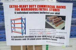 (6) New Section of Pallet Racking, Includes (12) 78in Uprights, (48) 6' Beams, (24) Shelves