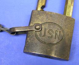 US Navy WWI-II era Brass Pad Lock (AI)