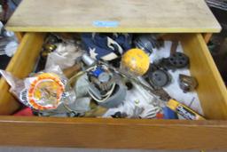 DRAWER AND CART WITH DRAWERS FULL OF MISCELLANEOUS ITEMS