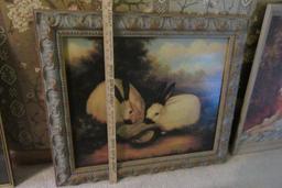 APPROXIMATELY 36 BY 48 OIL ON CANVAS PAIR OF NIBBLING BUNNIES