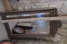 ETCHED GLASS FRAMED MIRROR. APPROXIMATELY 12 X 36
