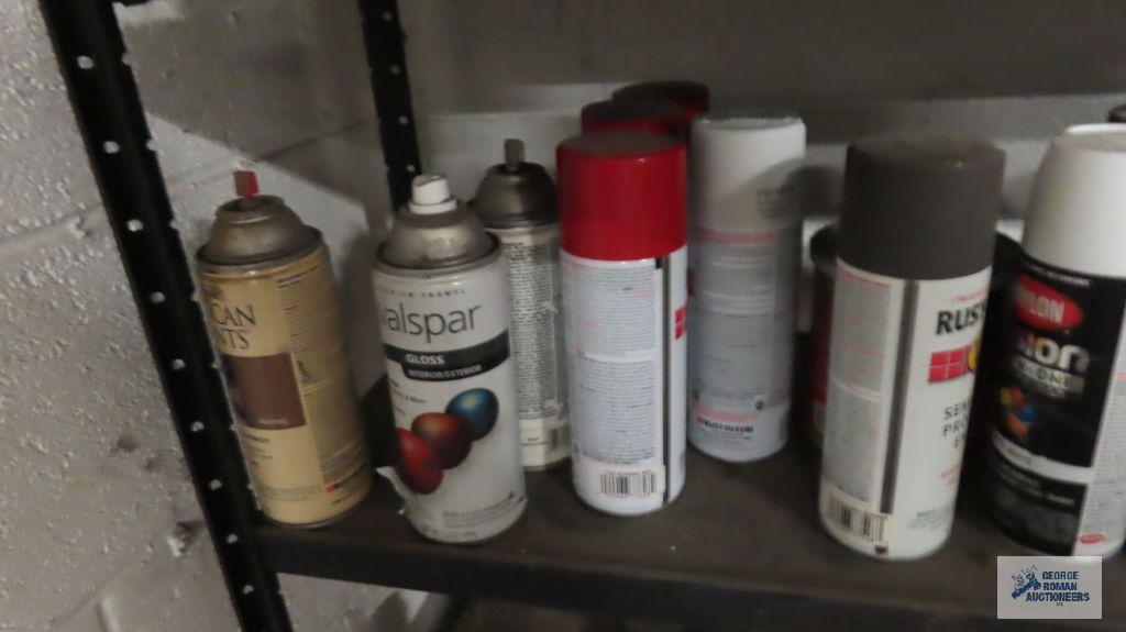 Lot of spray paints with shelf