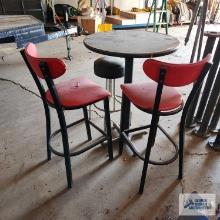 Bistro table with two chairs and bar stool. Needs refinished