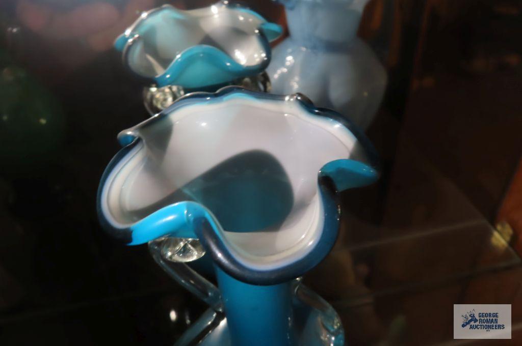 Fenton milk glass blue pitcher...and two other milk glass vases