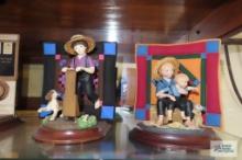 Five Amish Heritage figurines with quilt patch background