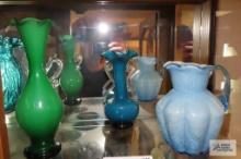Fenton milk glass blue pitcher...and two other milk glass vases