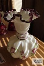 Hand painted floral fluted vase