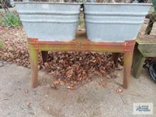 Galvanized tubs on bench, must take contents