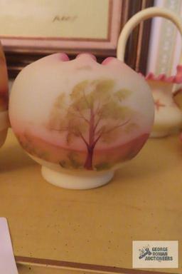 Fenton hand painted candle holder and rose bowl
