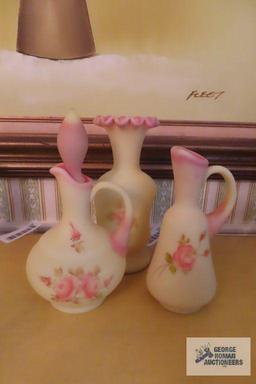 Fenton hand painted vases and cruet