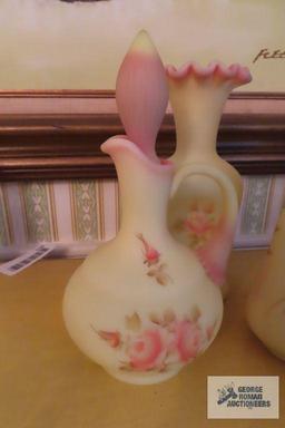 Fenton hand painted vases and cruet