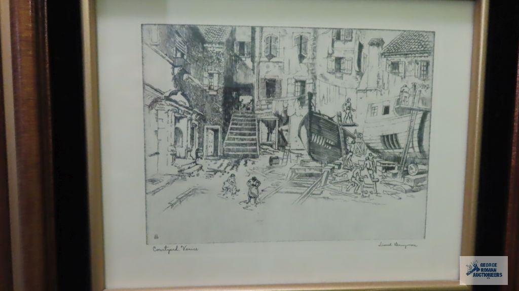 Old Red Bank and Courtyard, Venice prints by Lionel Barrymore