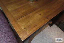 mixed wood end table with fruitwood top