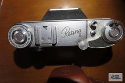 vintage Kodak Retina IIa camera with accessories and Woolsack Rochester USA X telescope. has chip in