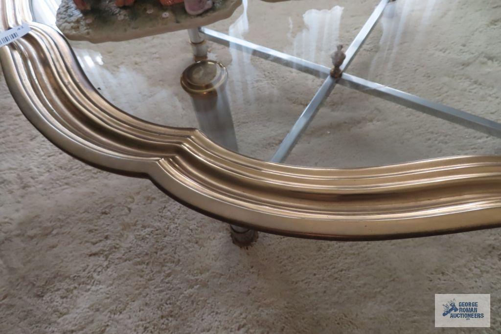 Ornate, gold...painted side, glass coffee table