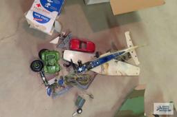 lot of plastic toys including airplanes and boats