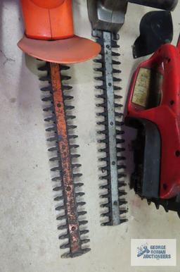 Two electric hedge trimmers and saw parts