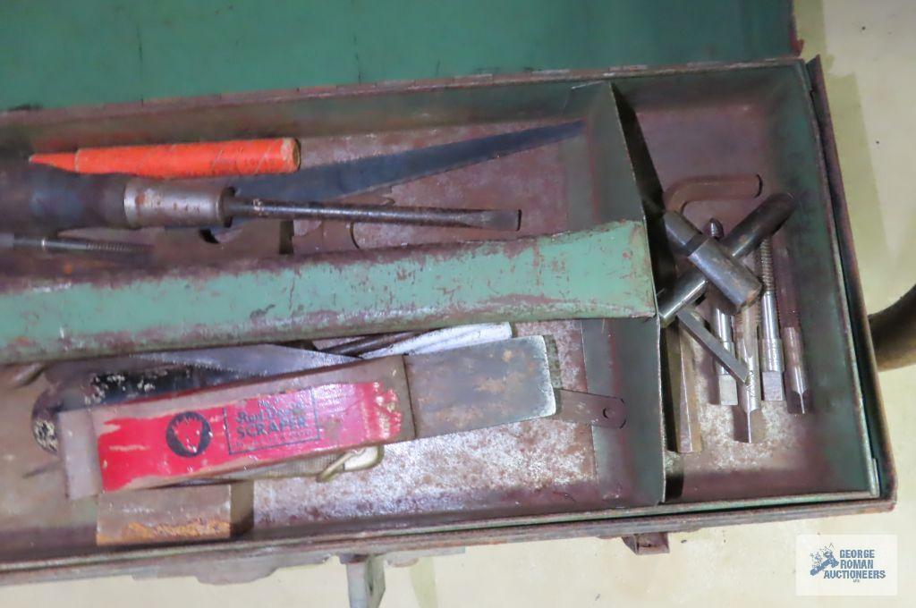 metal toolbox with tools, taps, wrenches and etc