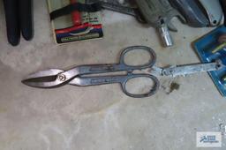 lot of utility knives, crescent locking pliers, channel lock style pliers and etc