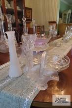 Assorted glassware,...bowls,...candy compote, vases,...basket